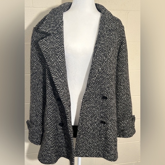 Sherwood Vintage Wool Double Breasted Midi Coat Black and White See Meas. - Picture 7 of 15